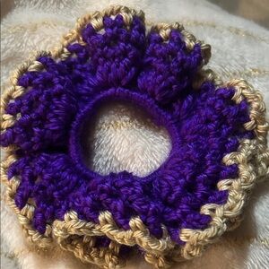 Crochet Purple and Gold Hair Scrunchie